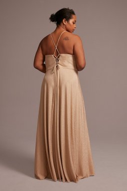 Metallic Cowl Neck Dress with Lace-Up Back D21NY2129W