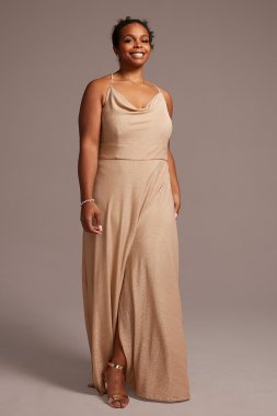 Metallic Cowl Neck Dress with Lace-Up Back D21NY2129W
