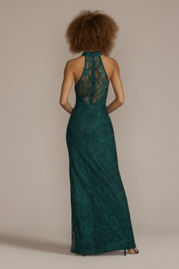 Allover Lace Halter Gown with Slit D21NY22155V1