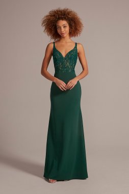 Crepe Dress with Illusion Lace Corset Bodice D28NY22024
