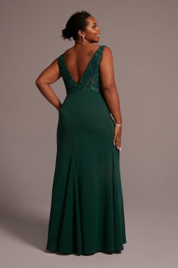Plus Crepe Dress with Illusion Lace Corset Bodice D28NY22024W