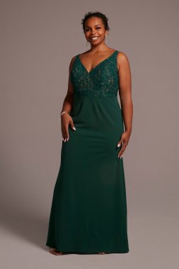 Plus Crepe Dress with Illusion Lace Corset Bodice D28NY22024W