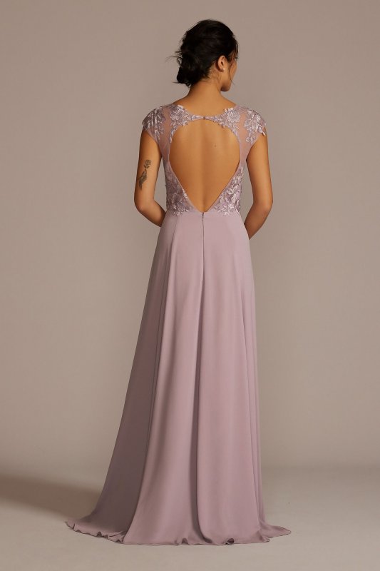 Cap Sleeve Lace and Georgette Bridesmaid Dress GS290072