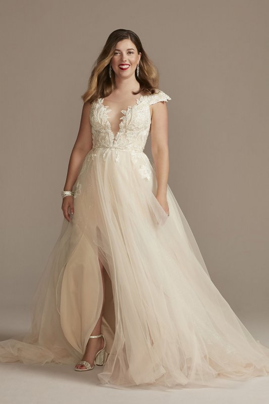 Illusion Lined Bodice Lace Tall Wedding Dress 4XLLBSWG862