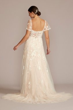 Soft Tulle Flutter Sleeve Mermaid Wedding Gown MS251252