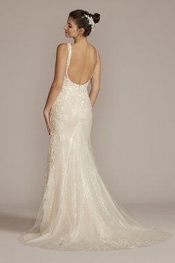 3D Floral Illusion Sleeve Plus Size Wedding Dress 8CWG894