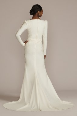 Long Sleeve Crepe Mermaid Gown with Illusion Sides SWG919