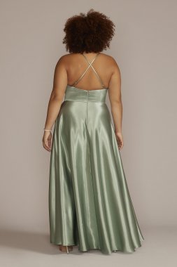 Plus Beaded and Satin Tulle Strapless Quince Dress
