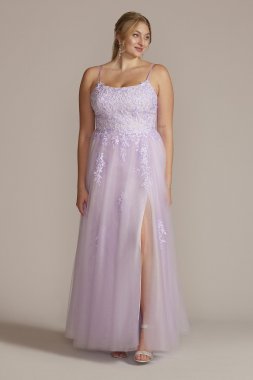 Plus Size Embroidered Lace Tulle A-Line Dress WBM2780W