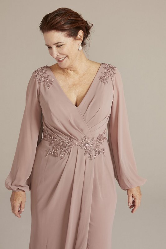 Plus Embellished Chiffon Gown with Long Sleeves WBM2815W