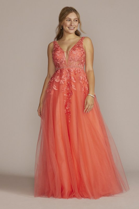 Illusion Bodice Tulle Ball Gown with Beaded Lace WBM2844