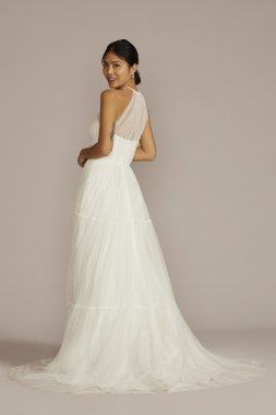 Halter Tulle Wedding Gown with Tiered Skirt WG4050