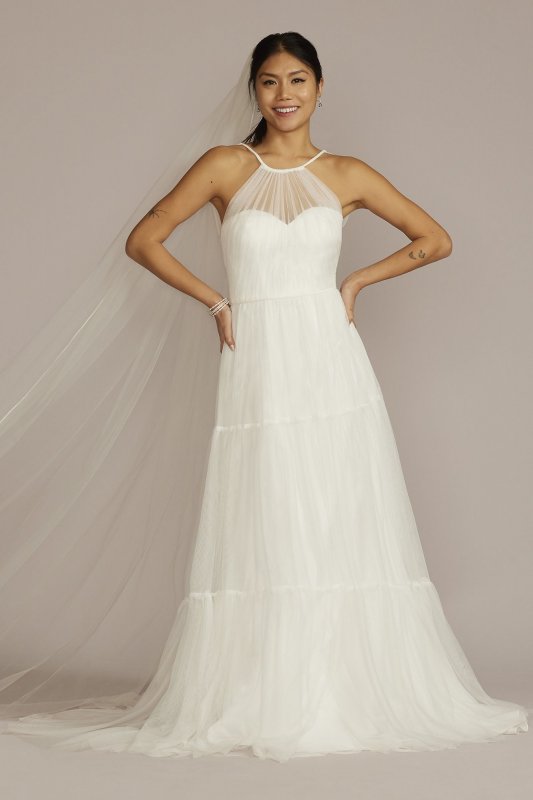 Halter Tulle Wedding Gown with Tiered Skirt WG4050