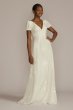 Floral Applique Puff Sleeve V-Neck Wedding Gown WG4052
