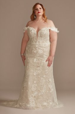 3D Floral Applique Plunge Tall Plus Wedding Dress 4XL9LSSWG885