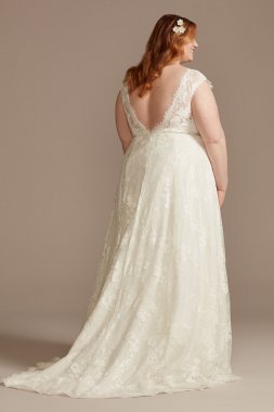 Illusion Cap Sleeve Lace Tall Plus Wedding Dress 4XL9WG4026