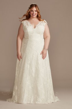 Illusion Cap Sleeve Lace Tall Plus Wedding Dress 4XL9WG4026