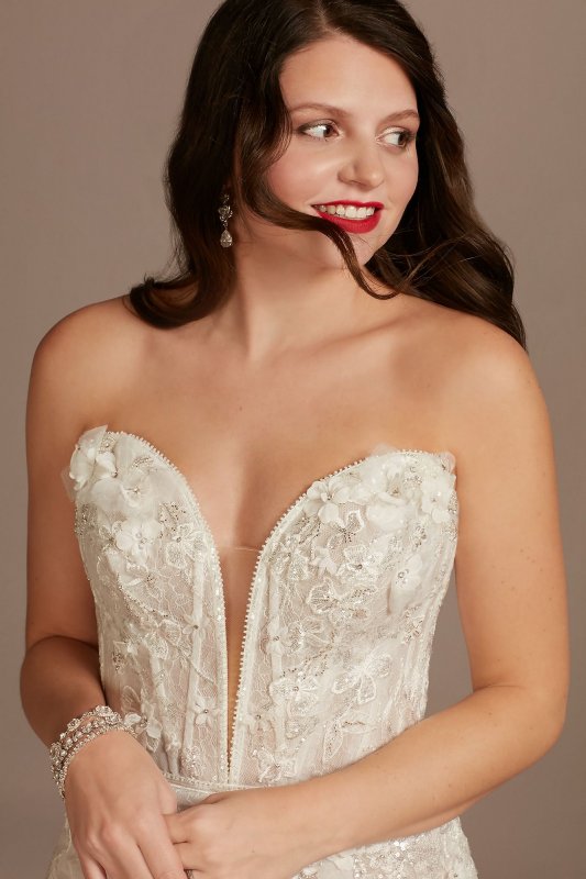 3D Floral Plunge Tall Bodysuit Wedding Dress 4XLMBSWG885