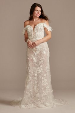 3D Floral Plunge Petite Bodysuit Wedding Dress 7MBSWG885