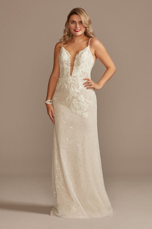 Sequin Removable Train Petite Wedding Dress 7SWG882