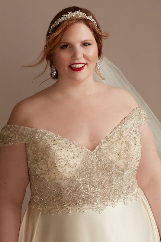 Beaded Bodice Off Shoulder Plus Size Wedding Dress 8CWG890