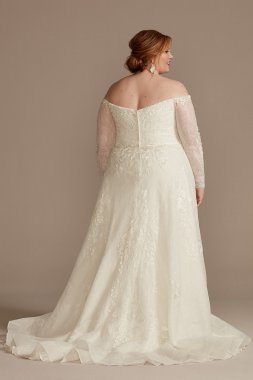 Leafy Lace Off Shoulder Plus Size Wedding Dress 8CWG891