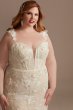3D Floral Applique Plunge Plus Size Wedding Dress 9LSSWG885