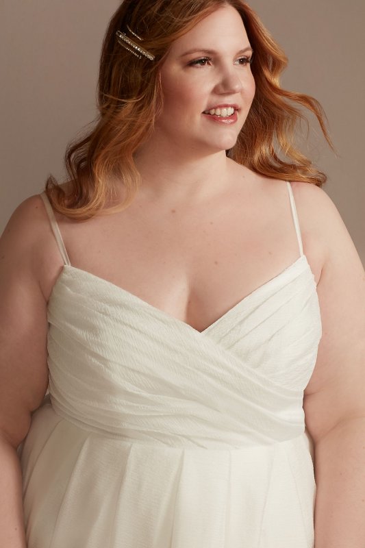 Pleated A-Line Plus Size Wedding Dress with Slit 9WG4029