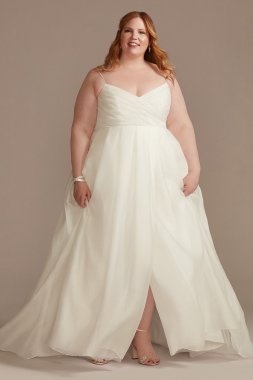 Pleated A-Line Plus Size Wedding Dress with Slit 9WG4029