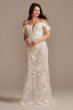 3D Floral Applique Plunge Bodysuit Wedding Dress MBSWG885