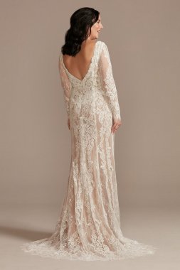 Illusion Plunge Long Sleeve Lace Wedding Dress MS251247