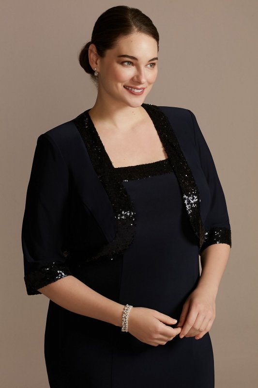 Sequin-Trimmed Plus Size Sheath Dress and Jacket 29279