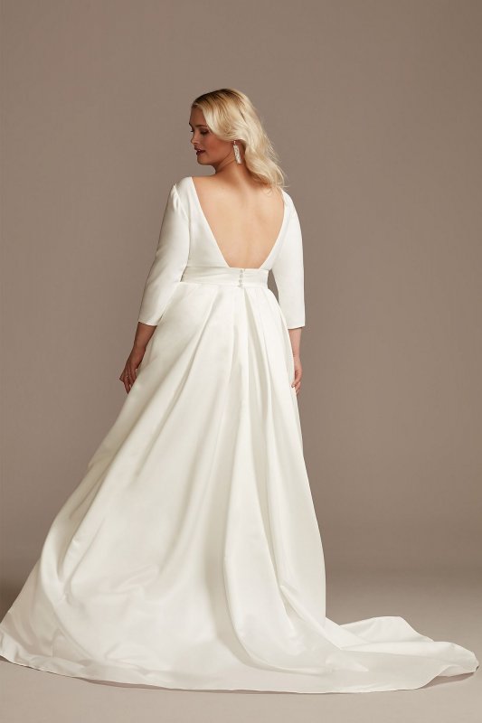 Low Back Mid-Sleeve Satin Tall Plus Wedding Dress Bridal 4XL9WG4005DB