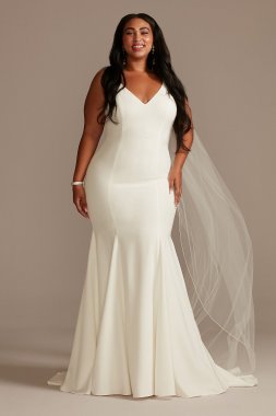Crepe V-Neck Mermaid Tall Plus Wedding Dress 4XL9WG4023