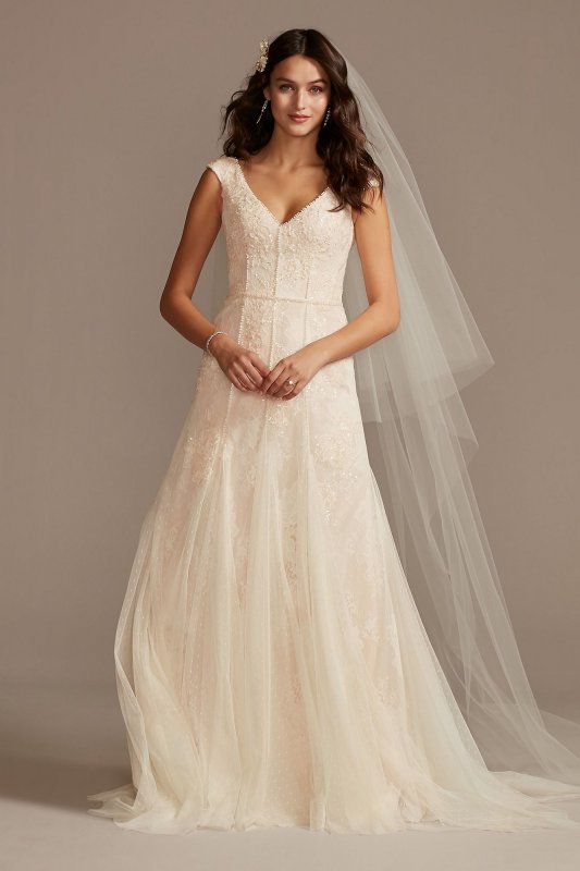 Cap Sleeve Point DEsprit Tall Wedding Dress 4XLMS251230
