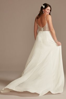 V-Neck Tall Wedding Dress with Beaded Back 4XLWG4004DB
