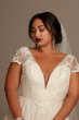 Cap Sleeve Pearly Low Back Plus Size Wedding Dress 8CWG889