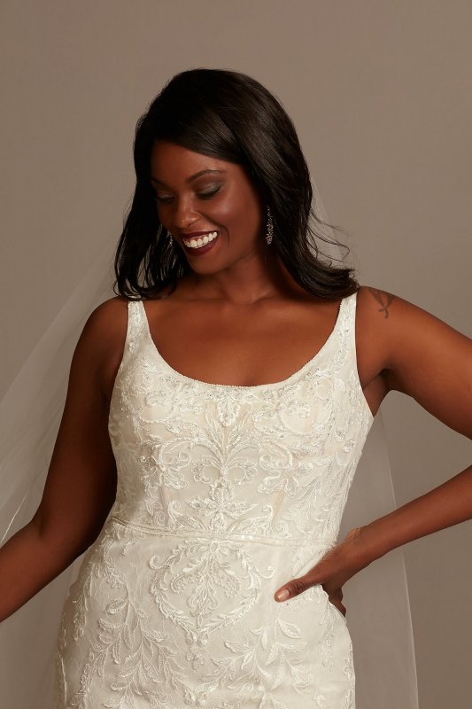 Lace Plus Size Wedding Dress with Cutout Train 8CWG895