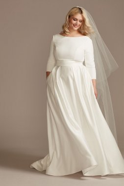 Low Back Mid-Sleeve Satin Plus Size Wedding Dress Bridal 9WG4005DB