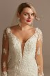 3D Floral Illusion Sleeve Plunge Wedding Dress CWG894