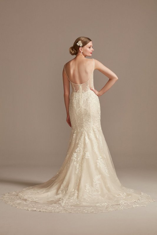 Lace Wedding Dress with Cutout Cathedral Train CWG895