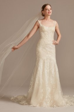 Lace Wedding Dress with Cutout Cathedral Train CWG895