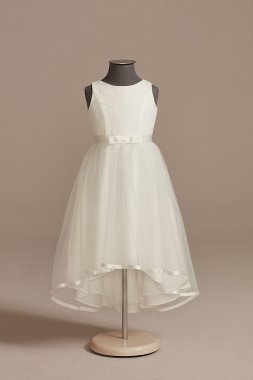 Lace and Tulle High-Low Flower Girl Dress with Bow WG1423