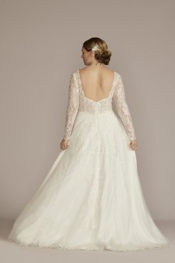 Lace Applique Long Sleeve Tall Plus Wedding Dress 4XL8SLCWG905