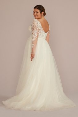 Floral Applique Cap Sleeve Plus Size Wedding Gown 9WG4065