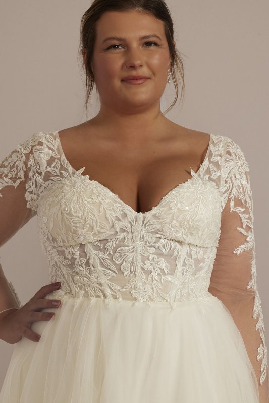 Sheer Bodice Long Sleeve Tall Plus Wedding Dress 4XL9SLWG4036