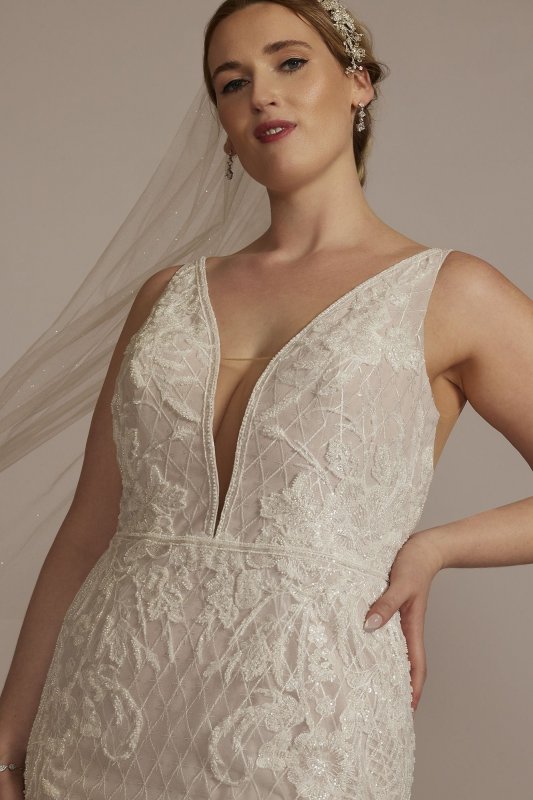Lattice Beaded Applique Tall Plus Wedding Dress 4XL9SWG939
