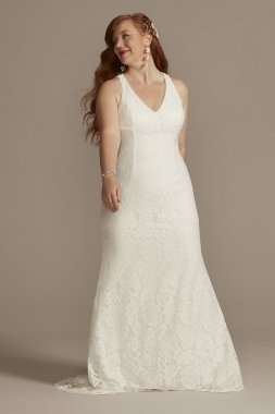 Scalloped Stretch Lace Tall Plus Wedding Dress 4XL9WG4047