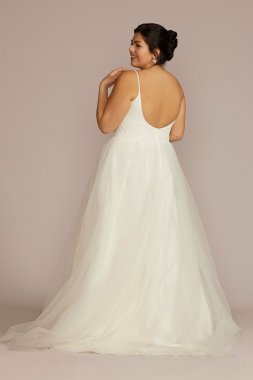 Cowl Neck Plus Size Wedding Gown with Open Back SDWG1055
