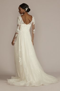 High Neck Long Sleeve Illusion Tall Wedding Dress 4XLCWG930